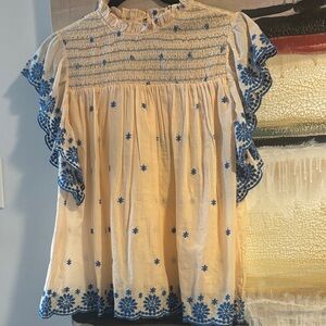 Blue and Baby salmon pink blouse